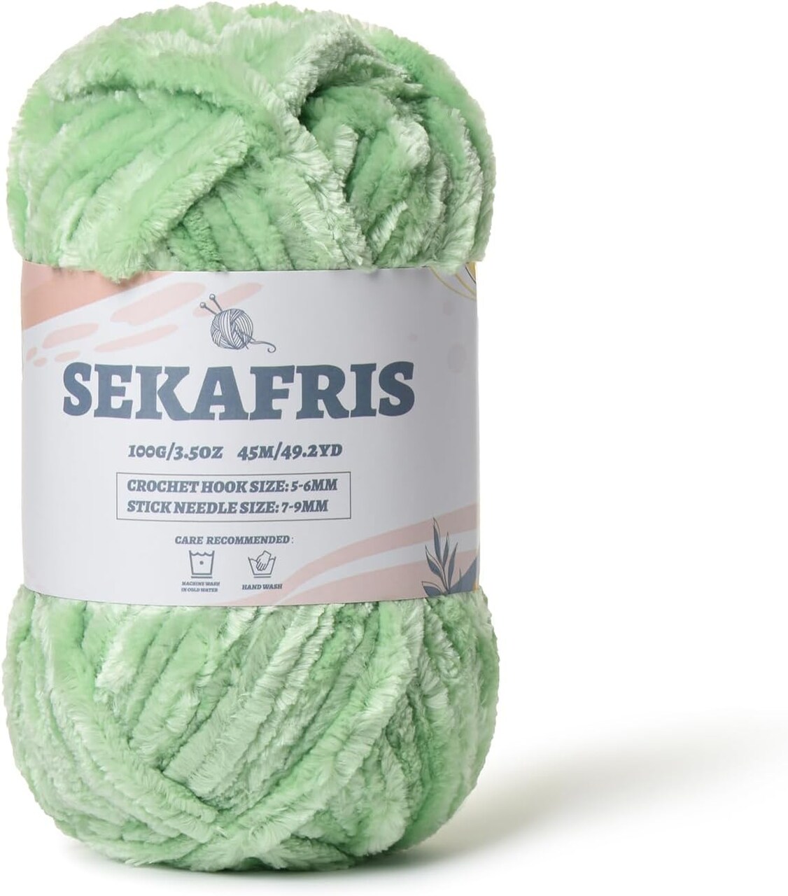 Fuzzy Chunky Chenille Yarn for Crocheting,Soft Plush Yarns for Hand Knitting,Bulky 100 g(49.2 yd) Baby Blanket Yarn for Crocheting Amigurumi,Crochet Fluffy Velvet Yarns (Light Green)